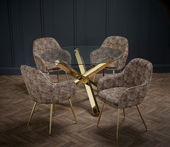 CAPRI DINING TABLE GLASS TOP WITH GOLD LEGS Hyde Park Furniture